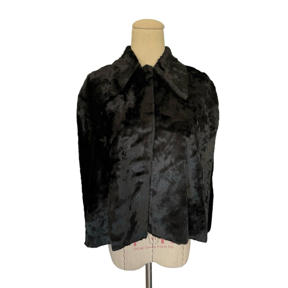 Vintage Black Faux Fur Cape Capelet Wrap Goth Old Hollywood Glam Goth